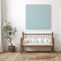 "Warren Reed - Designer Blue & White Geometric Pattern Canvas in Green - Size: W16"" x H16""" - thumbnail 3