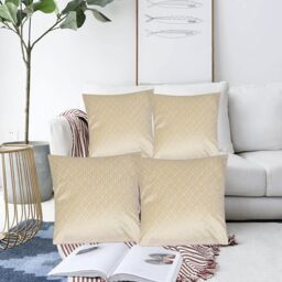 Luxury Living Luxurious Textured Velvet Cushions Set of 4 - Soft Plush Fibre Pads, Vibrant Colours for Sofa & Bed Décor in Cream - Size: 45 cm x 45 cm - thumbnail 6
