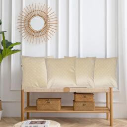 Luxury Living Luxurious Textured Velvet Cushions Set of 4 - Soft Plush Fibre Pads, Vibrant Colours for Sofa & Bed Décor in Cream - Size: 45 cm x 45 cm - thumbnail 4