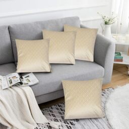 Luxury Living Luxurious Textured Velvet Cushions Set of 4 - Soft Plush Fibre Pads, Vibrant Colours for Sofa & Bed Décor in Cream - Size: 45 cm x 45 cm - thumbnail 1