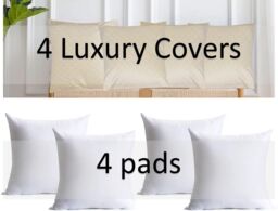 Luxury Living Luxurious Textured Velvet Cushions Set of 4 - Soft Plush Fibre Pads, Vibrant Colours for Sofa & Bed Décor in Cream - Size: 45 cm x 45 cm - thumbnail 2