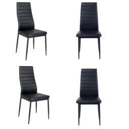 Living and Home 5pcs Dining Table Set of 4 Modern Faux Leather Dining Chairs and Tempered Glass Table in Black - thumbnail 8
