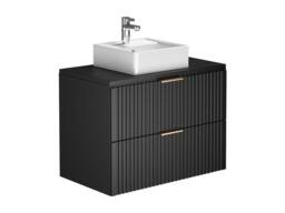 Vente-unique Fluted Wall-Hung Bathroom Unit With Countertop Basin & Tall Unit in Black - thumbnail 5