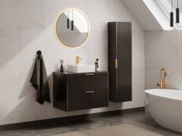 Vente-unique Fluted Wall-Hung Bathroom Unit With Countertop Basin & Tall Unit in Black - thumbnail 3