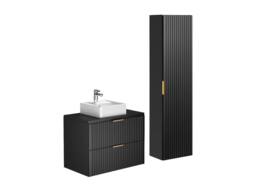 Vente-unique Fluted Wall-Hung Bathroom Unit With Countertop Basin & Tall Unit in Black - thumbnail 2