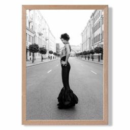 ARTZE Woman n Paris Street Fashion Black & White Photo Framed Print SIZE: A4 with Oak Frame - thumbnail 1