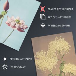 Artery8 Set of 3 Vintage Japanese Floral Botanical Flowers Wall Art Prints - Size: A3 - thumbnail 4
