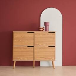 sweeek Wood effect shoe cabinet 4 drawers in Beige