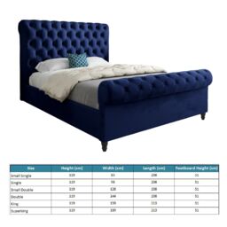 KDMD Venezia Sleigh Upholstered Soft Velvet Designer Bed Frame in Blue - Size: Single - thumbnail 5