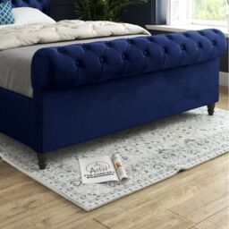 KDMD Venezia Sleigh Upholstered Soft Velvet Designer Bed Frame in Blue - Size: Single - thumbnail 4