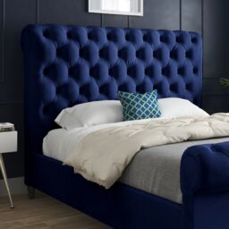 KDMD Venezia Sleigh Upholstered Soft Velvet Designer Bed Frame in Blue - Size: Single - thumbnail 3
