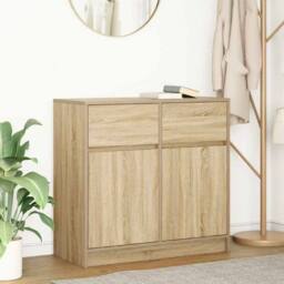 Berkfield Home Sideboard with Drawer Sonoma Oak 80x34x76 cm Engineered Wood in Light Tan - Size: 80 x 34 x 76 cm - thumbnail 2