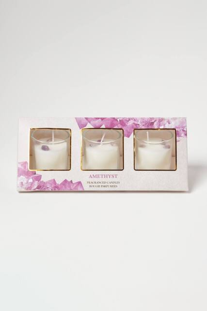 Homescapes Crystal Scented Candle Gift Set Pack of 3 with Natural Gemstones in Purple - Size: 3 Pack - image 1