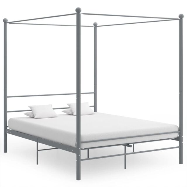 Berkfield Home Canopy Bed Frame Grey Metal 160x200 cm - image 1