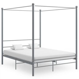 Berkfield Home Canopy Bed Frame Grey Metal 160x200 cm - thumbnail 1