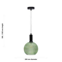 First Choice Lighting Betchley - Green Ribbed Glass Globe Black Deco Pendant Fitting - thumbnail 5