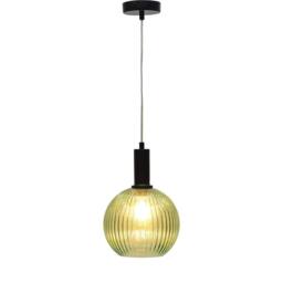 First Choice Lighting Betchley - Green Ribbed Glass Globe Black Deco Pendant Fitting - thumbnail 2