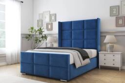 "Comfort Beds Charlie Plush Bed Frame - 50"" Upholstered Wingback Headboard in Blue - Size: Double"