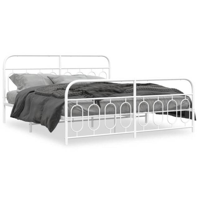 Berkfield Home Metal Bed Frame without Mattress with Footboard White 183x213cm - Size: 183x213 cm - image 1