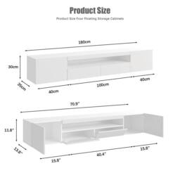 "KEEPREAPER Sleek Floating TV Stand with LED Light & Storage Cabinet 55-80"" TV Unit in White" - thumbnail 5
