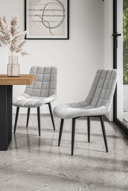 More4Homes Set of 2 Nova Modern Velvet Dining Chair Padded Seat Metal Legs in Grey - image 1