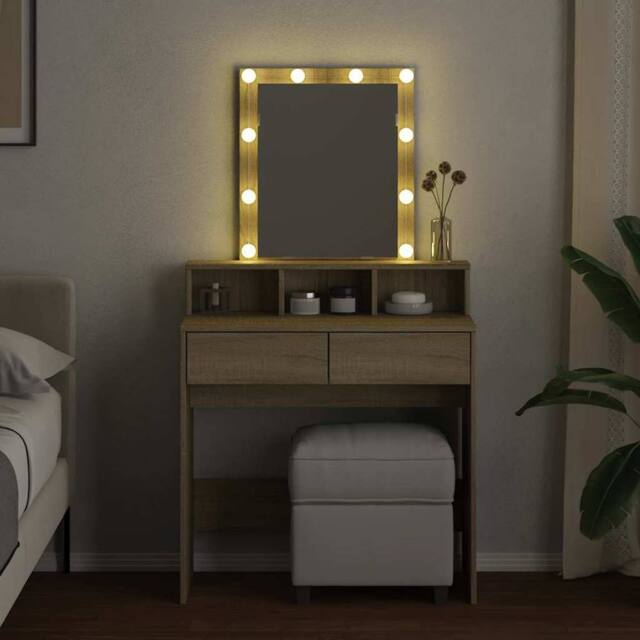 Berkfield Home Beautiful Dressing Table with LED Sonoma Oak 80x41x144.5 cm in Light Oak - image 1