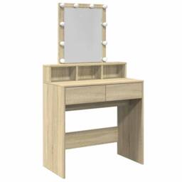 Berkfield Home Beautiful Dressing Table with LED Sonoma Oak 80x41x144.5 cm in Light Oak - thumbnail 3