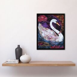 "Artery8 Magical Swan Artwork Enchanted Purple Pink Framed Art Print in Black - Size: W12"" x H16""" - thumbnail 4