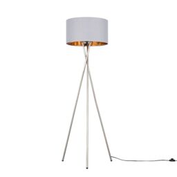 ValueLights Camden Brushed Chrome Tripod Floor Lamp with Grey & Gold Lamp Shade - thumbnail 6