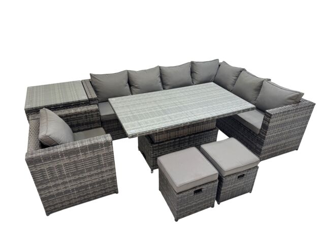 Fimous 9 Seater Rattan Corner Sofa Sets with Chair Side Table 2 Small Stools in Dark Grey - image 1