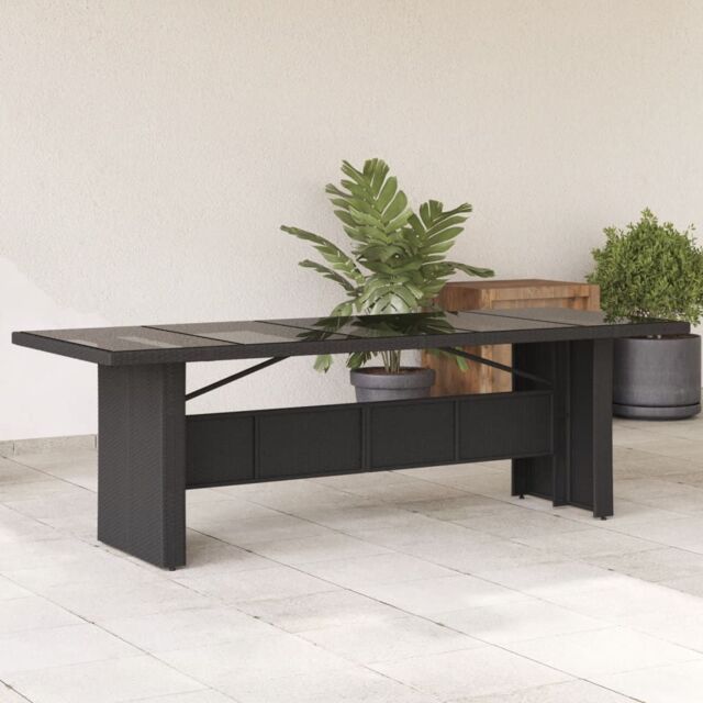 Berkfield Home Garden Table with Glass Top Black 240x90x75 cm Poly Rattan - Size: 240 x 90 x 75 cm - image 1
