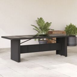 Berkfield Home Garden Table with Glass Top Black 240x90x75 cm Poly Rattan - Size: 240 x 90 x 75 cm - thumbnail 1