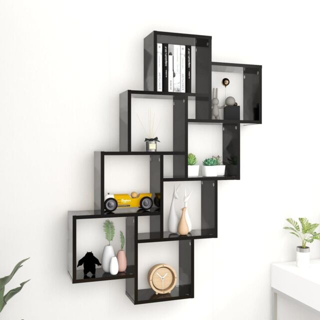 Berkfield Home Wall Cube Shelf Black 90x15x119 cm Engineered Wood - Size: 90 x 15 x 119 cm - image 1