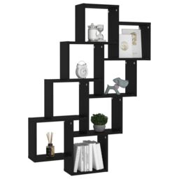 Berkfield Home Wall Cube Shelf Black 90x15x119 cm Engineered Wood - Size: 90 x 15 x 119 cm - thumbnail 3