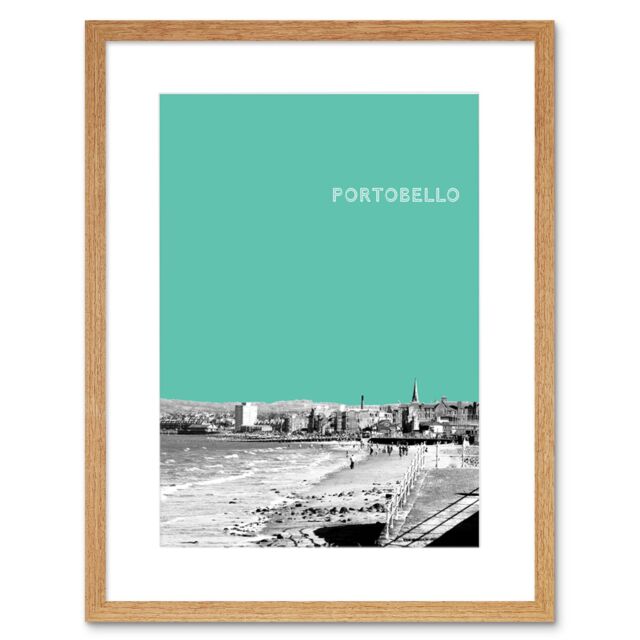 "Artery8 Wall Art Print Portobello Edinburgh Scotland Scottish Landmark Teal Framed Art in Beige - Size: W7"" x H9""" - image 1