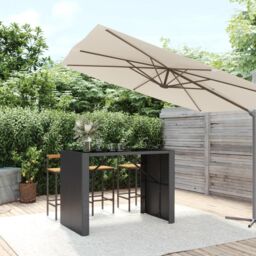 Berkfield Home Bar Table with Glass Top Black 145x80x110 cm Poly Rattan - Size: 145 x 80 x 110 cm