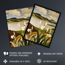 "Artery8 Cornish Coastal Flowers Cornwall Landscape Framed Art Print in Brown - Size: W12"" x H16""" - thumbnail 2