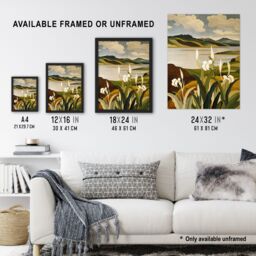 "Artery8 Cornish Coastal Flowers Cornwall Landscape Framed Art Print in Brown - Size: W12"" x H16""" - thumbnail 3