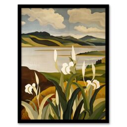 "Artery8 Cornish Coastal Flowers Cornwall Landscape Framed Art Print in Brown - Size: W12"" x H16""" - thumbnail 1