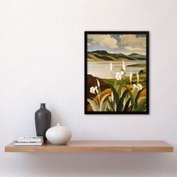 "Artery8 Cornish Coastal Flowers Cornwall Landscape Framed Art Print in Brown - Size: W12"" x H16""" - thumbnail 4