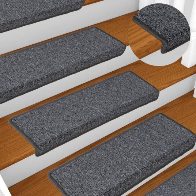 Berkfield Home Carpet Stair Treads 15 pcs 65x21x4 cm Grey & Black - Size: Medium - image 1