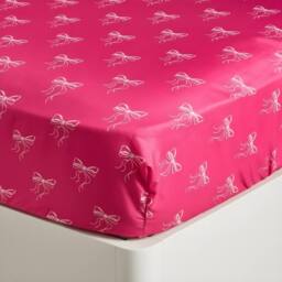 OHS Bows Print Microfibre Easy Care 25cm Deep Fitted Bed Sheet in Bright Pink - Size: Double Fitted - thumbnail 2