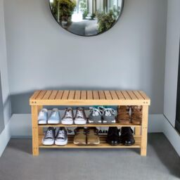 Rafaelo Mobilia Bamboo 2 Tier Shoe Storage Bench in Brown - thumbnail 2