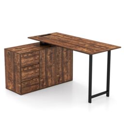 Costway L-Shaped Computer Desk Reversible Corner Laptop Desk Workstation in Brown