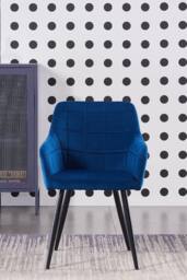 Life Interiors Set of 2 Camden Modern Velvet Dining Chairs with Armrests, Quilted Design & Black Metal Legs in Royal - thumbnail 2