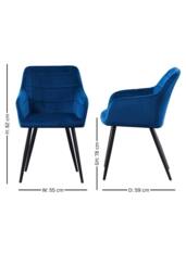Life Interiors Set of 2 Camden Modern Velvet Dining Chairs with Armrests, Quilted Design & Black Metal Legs in Royal - thumbnail 6