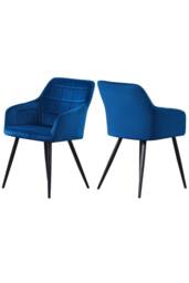Life Interiors Set of 2 Camden Modern Velvet Dining Chairs with Armrests, Quilted Design & Black Metal Legs in Royal - thumbnail 1