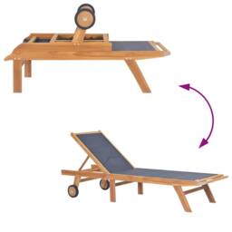 Berkfield Home Beautiful Folding Sun Lounger with Wheels Solid Teak & Textilene in Brown - thumbnail 5