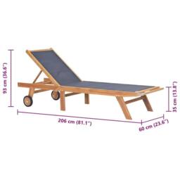 Berkfield Home Beautiful Folding Sun Lounger with Wheels Solid Teak & Textilene in Brown - thumbnail 9