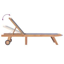 Berkfield Home Beautiful Folding Sun Lounger with Wheels Solid Teak & Textilene in Brown - thumbnail 4